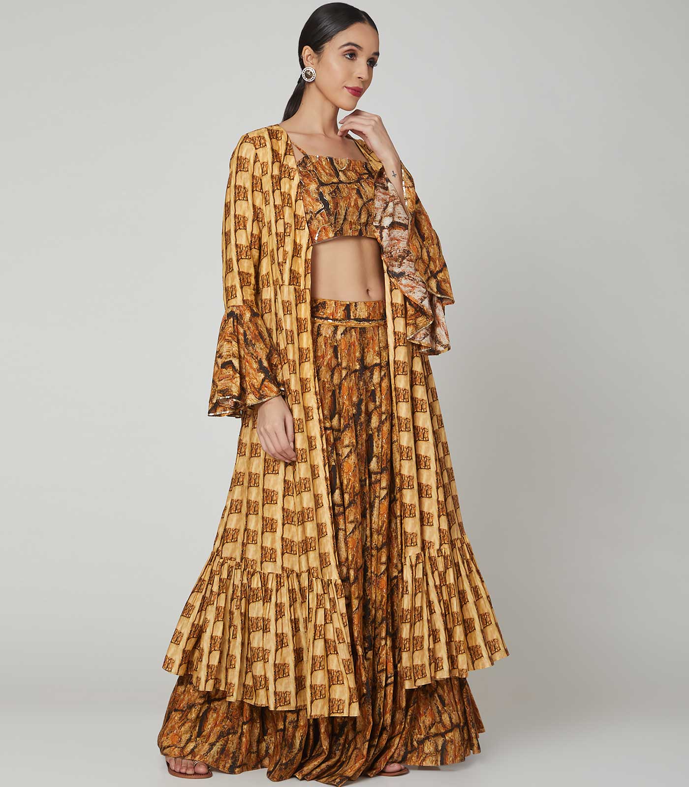 Gorgeous Heavy Designer Look Crop Top And Skirt With Jacket Embellished  With Emboidery And Hand Work On Crop Top L Size
