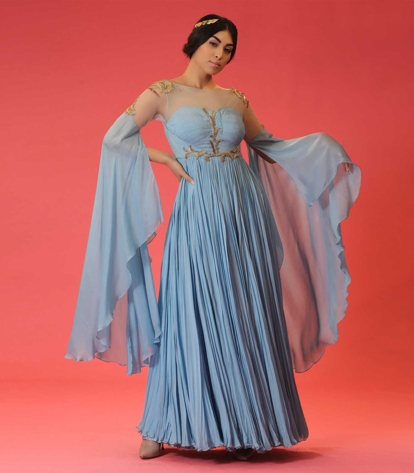 Sky Blue Fairy Blue Tulle Prom Dress With Appliques, Pearl A Line, Jewel  Poet Long Sleeves, Front Split, And Plus Size Option 2021 Formal Evening  Gown Vestido268r From Yier63, $37.81 | DHgate.Com